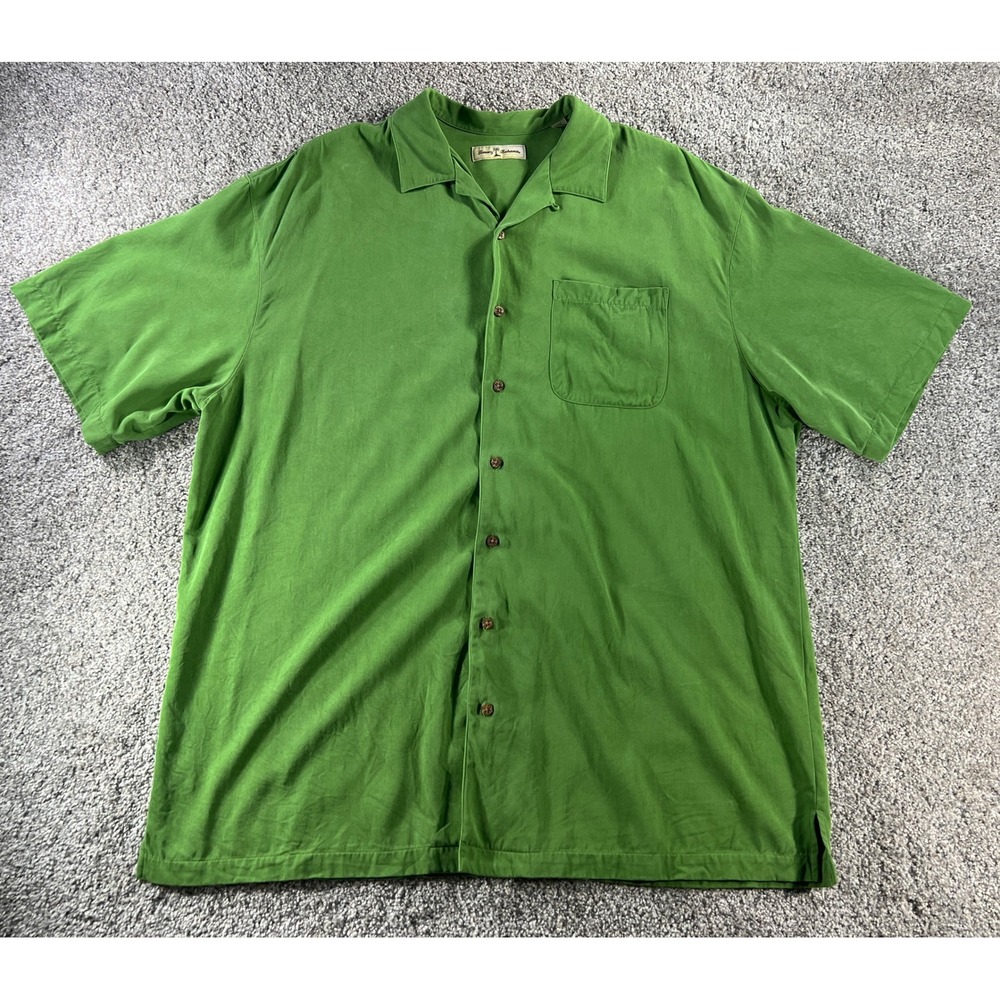 Mens Tommy Bahama 2XT Green 100% Silk Shirt Short Sleeve